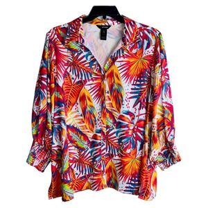 Ali Miles Womens 2X Fall Leaves‎ Novelty Pattern Tunic Top NWT